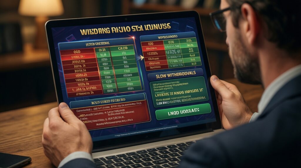 เปรียบเทียบคาสิโน: วิธีทำตารางเทียบโบนัส เกม ค่าธรรมเนียม และความเร็วถอน - иллюстрация